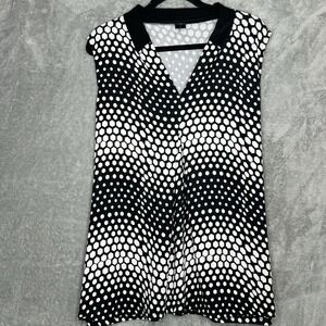 Madison Lilly 2X Shirt Top Black White Polka Dot Sleeveless V Neck Stretch Women